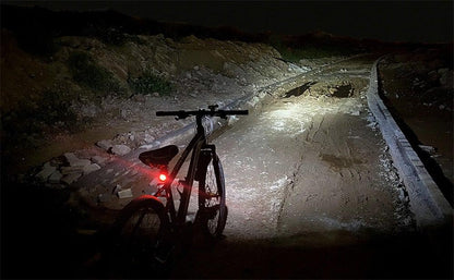 USB Rechargeable Bike Light Front Torch Stevvex black bike white beam red rear light night road on Tampa Home & Garden Store