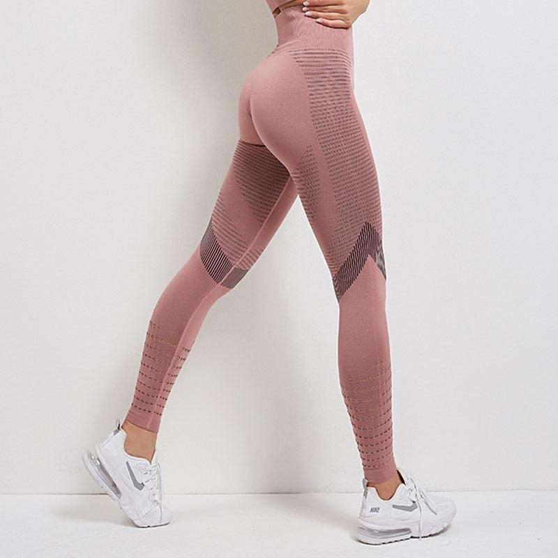 Ultra Soft Women Seamless Leggings Stevvex pink mauve high waist with geometric panels for workouts on Tampa Home & Garden Store
