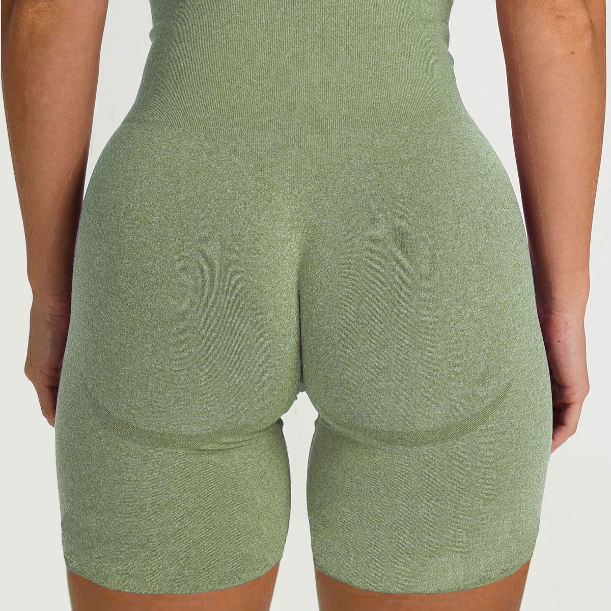 Stevvex high-waist seamless leggings shorts in olive green with back contour seams on Tampa Home & Garden Store