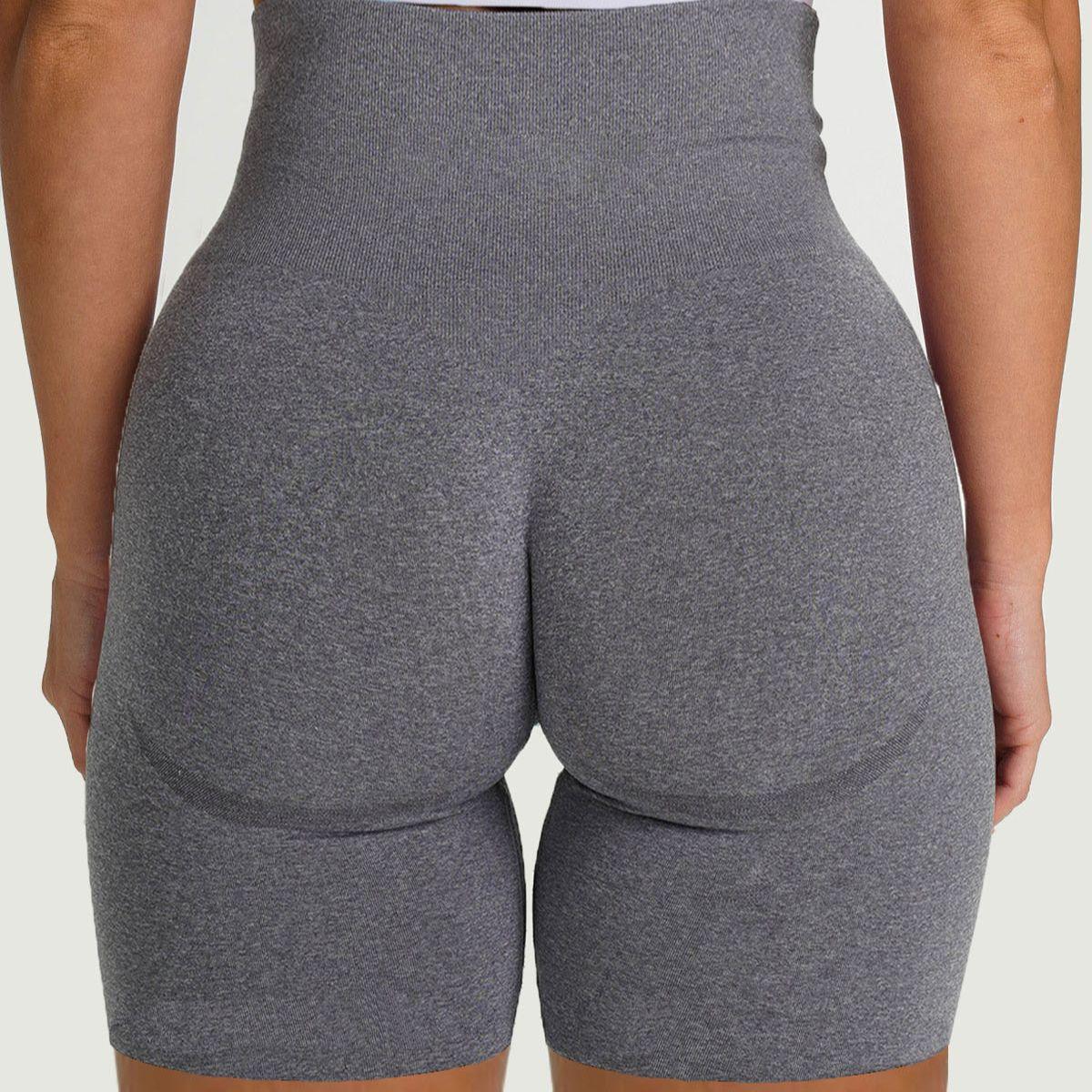 Stevvex grey seamless high-waisted leggings, heather knit, back view on Tampa Home & Garden Store