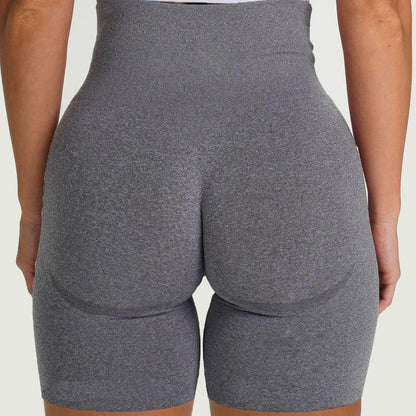 Stevvex grey seamless high-waisted leggings, heather knit, back view on Tampa Home & Garden Store
