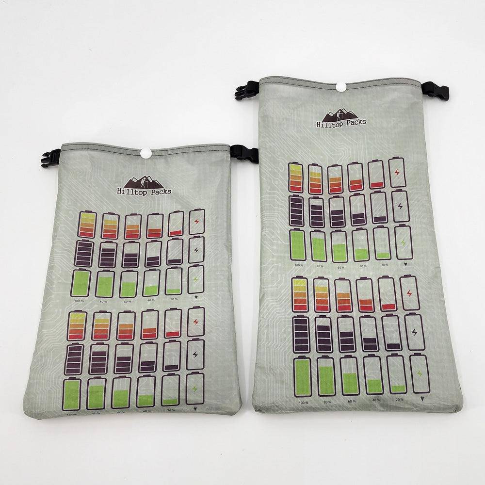 Ultralight Ditty Bag gear organizer by Hilltop Packs LLC, 2 gray pouches with battery pattern prints on Tampa Home & Garden Store
