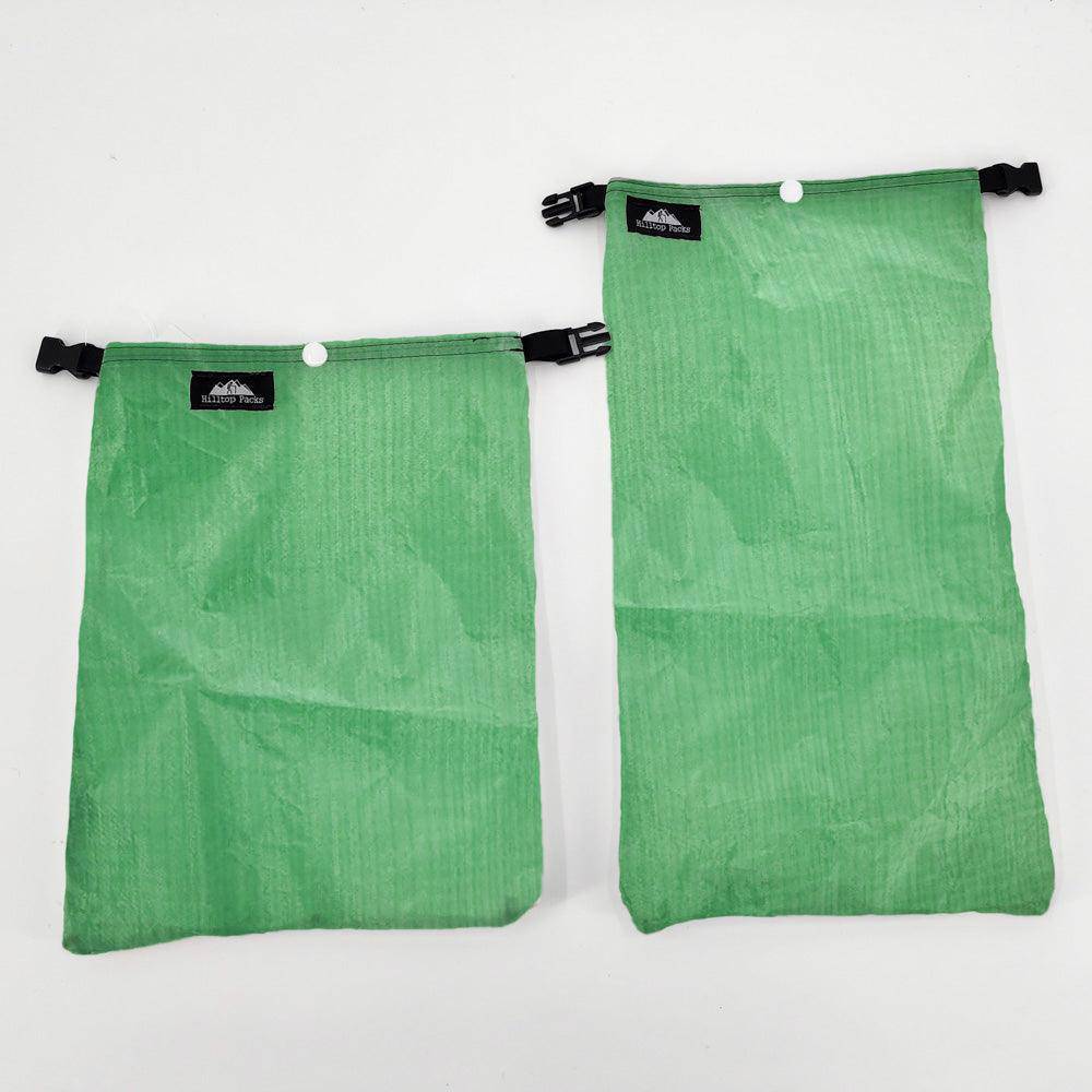 Ultralight ditty bags, Hilltop Packs, green gear organizers, two sizes with black clips on Tampa Home & Garden Store