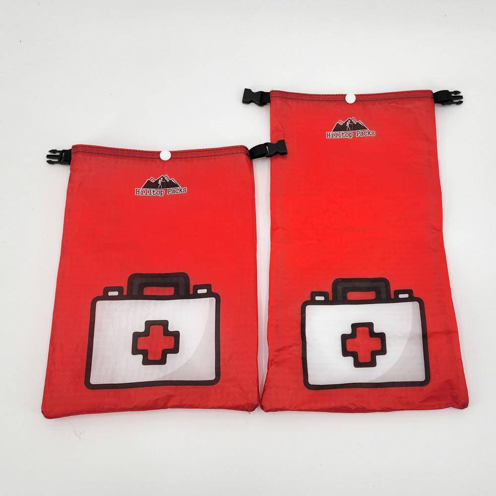 Ultralight Ditty Bag pair in red printed gear organizer by Hilltop Packs LLC with black clips on Tampa Home & Garden Store