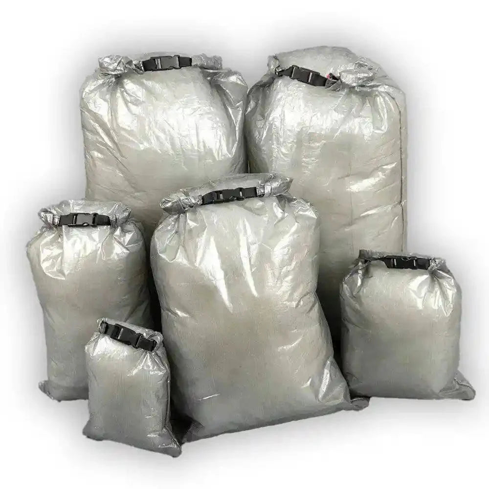 Ultralight Dyneema dry bag set of six in silver gray with roll-top closures by Hilltop Packs LLC on Tampa Home & Garden Store