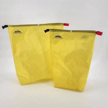 Ultralight food bag D50T fabric yellow, two bags with Hilltop Packs LLC logo and red zipper pulls on Tampa Home & Garden Store
