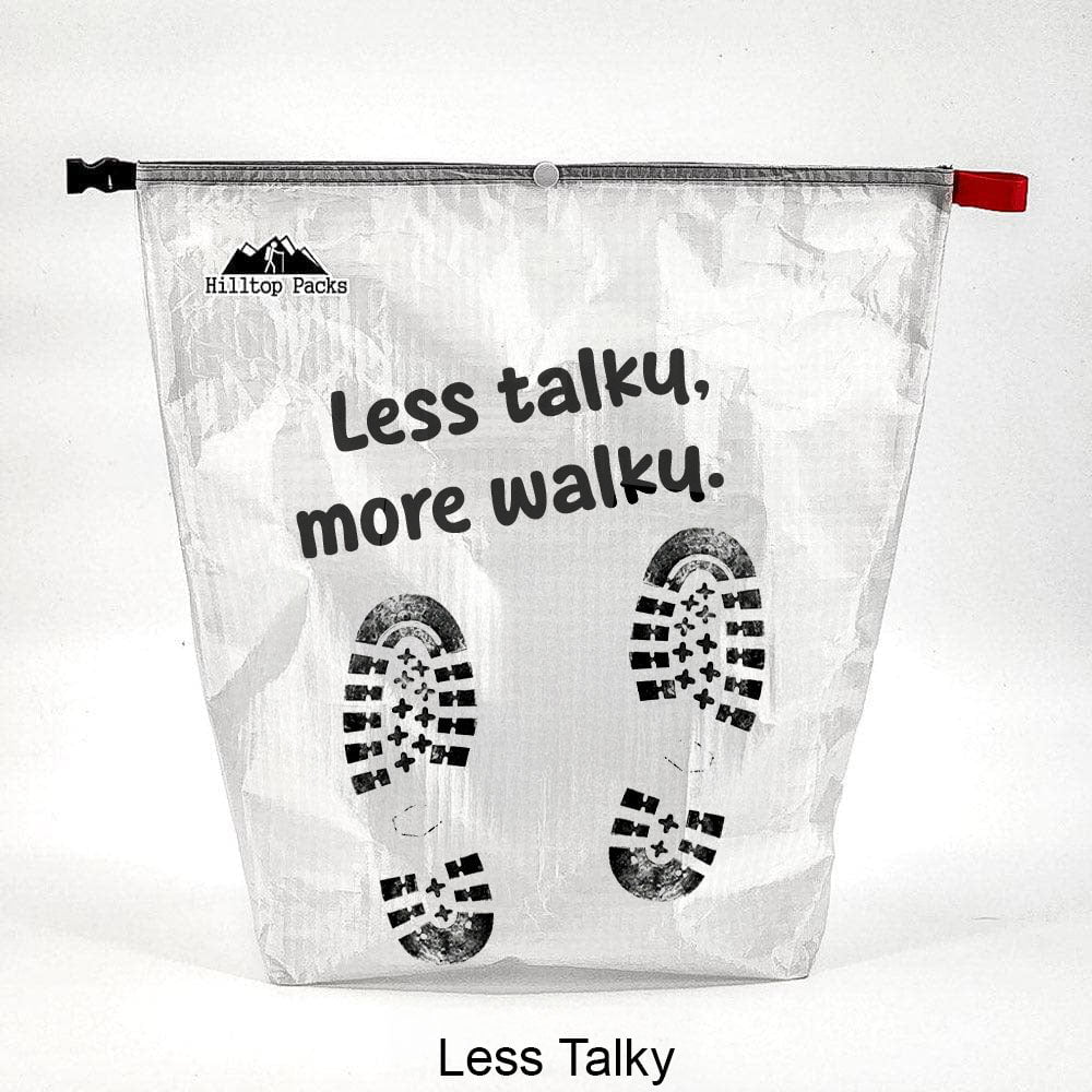 Ultralight food bag Hilltop Packs LLC D50T fabric white with footprint print and red zipper pull on Tampa Home & Garden Store