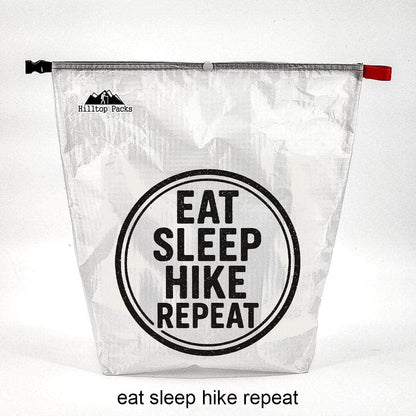 Ultralight food bag Vol #1 D50T fabric with Eat Sleep Hike Repeat graphic Hilltop Packs LLC on Tampa Home & Garden Store