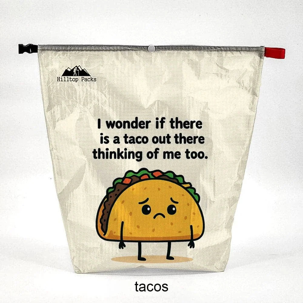 Ultralight Food Bag Fun Prints Vol 1 taco design cream D50T fabric Hilltop Packs logo camping on Tampa Home & Garden Store