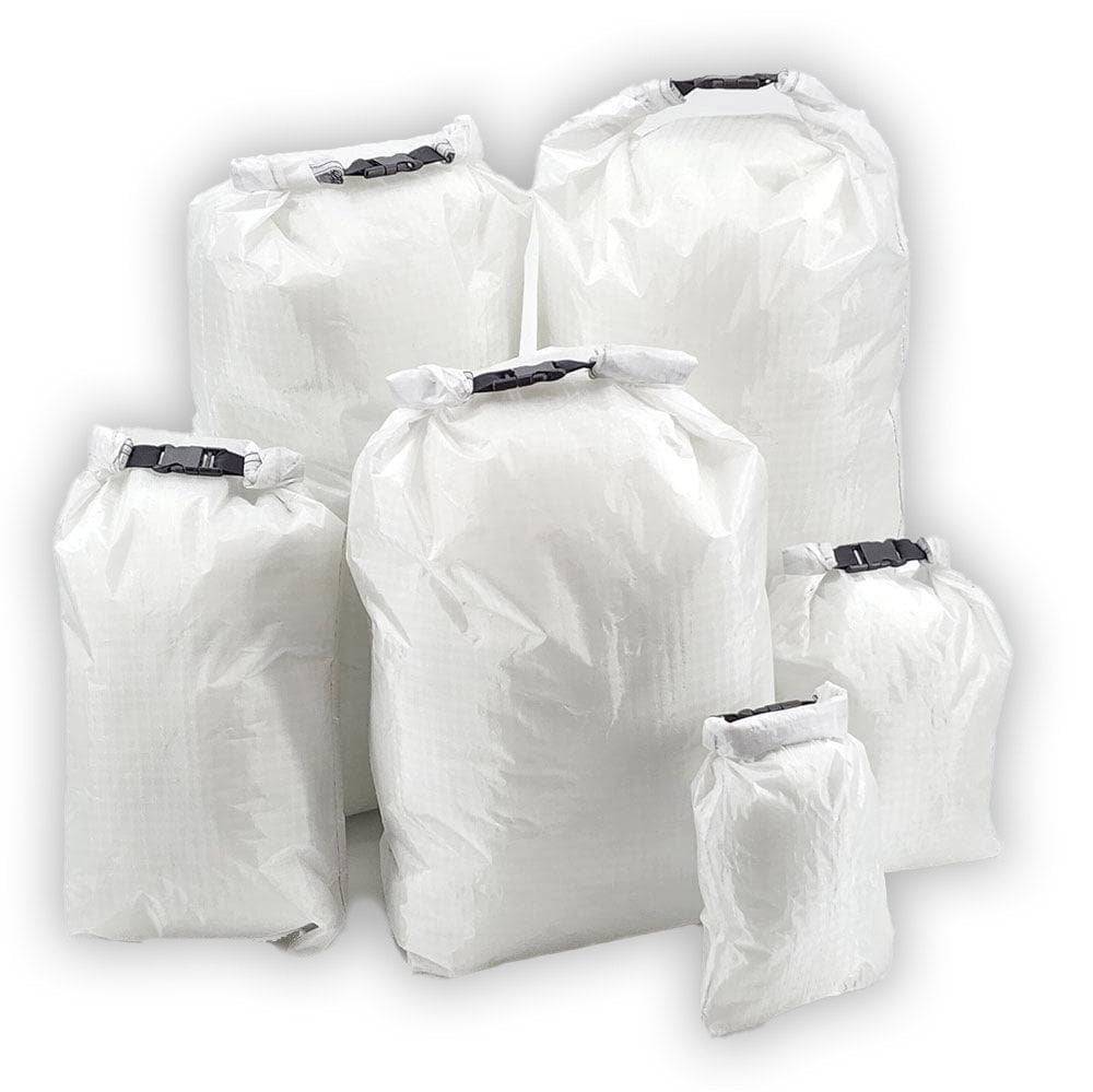 Ultralight roll-top dry bag set, white, six bags, Hilltop Packs LLC camping & hiking gear on Tampa Home & Garden Store