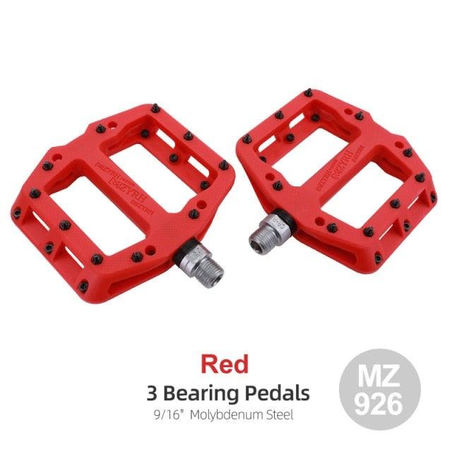 Stevvex red flat platform bicycle pedals with molybdenum steel, 9/16in, 3 bearings on Tampa Home & Garden Store