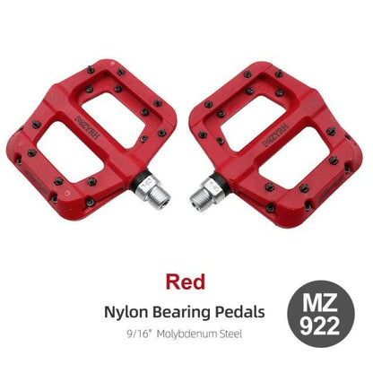 Flat platform bicycle pedals pair, red nylon bearing Stevvex, 9/16 in molybdenum steel axles on Tampa Home & Garden Store