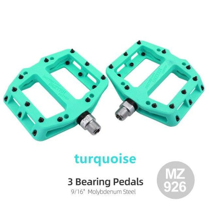 Stevvex turquoise flat platform bicycle pedals with 9/16 in moly steel axles and 3 bearings on Tampa Home & Garden Store