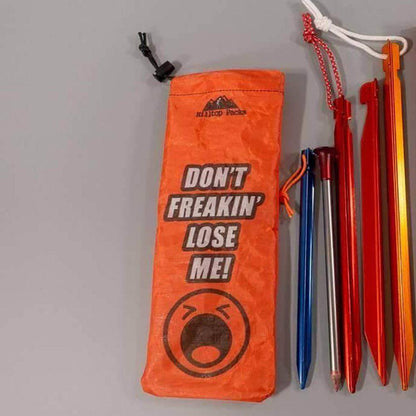 Ultralight tent stake bag orange with Don't Freakin' Lose Me, Hilltop Packs, stakes and poles on Tampa Home & Garden Store