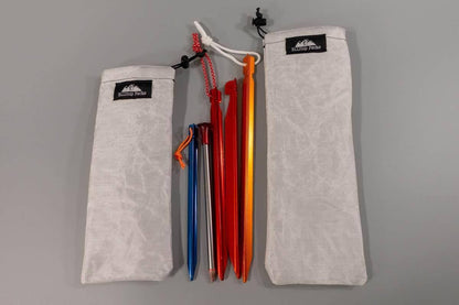 Ultralight tent stake stuff sacks (two) with color-coded stakes; Hilltop Packs logo on Tampa Home & Garden Store
