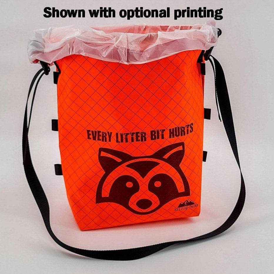 Ultralight Trail Trash Bag ECOPAK System, orange with Hilltop Packs LLC logo and black strap on Tampa Home & Garden Store