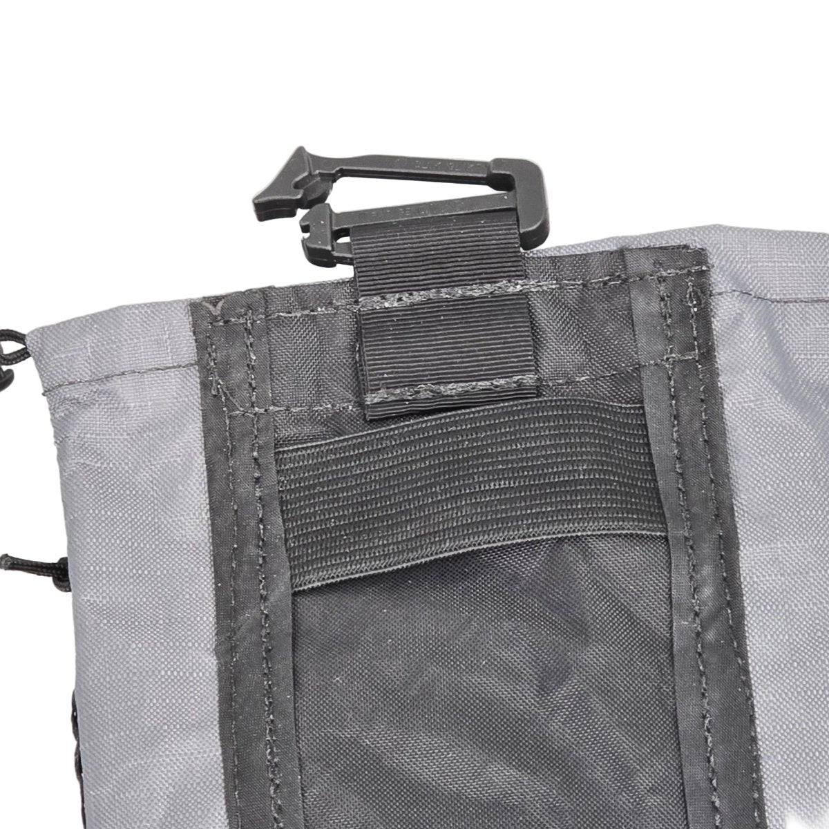 Ultralight water bottle pouch in grey nylon with black webbing and clip for shoulder strap mount on Tampa Home & Garden Store