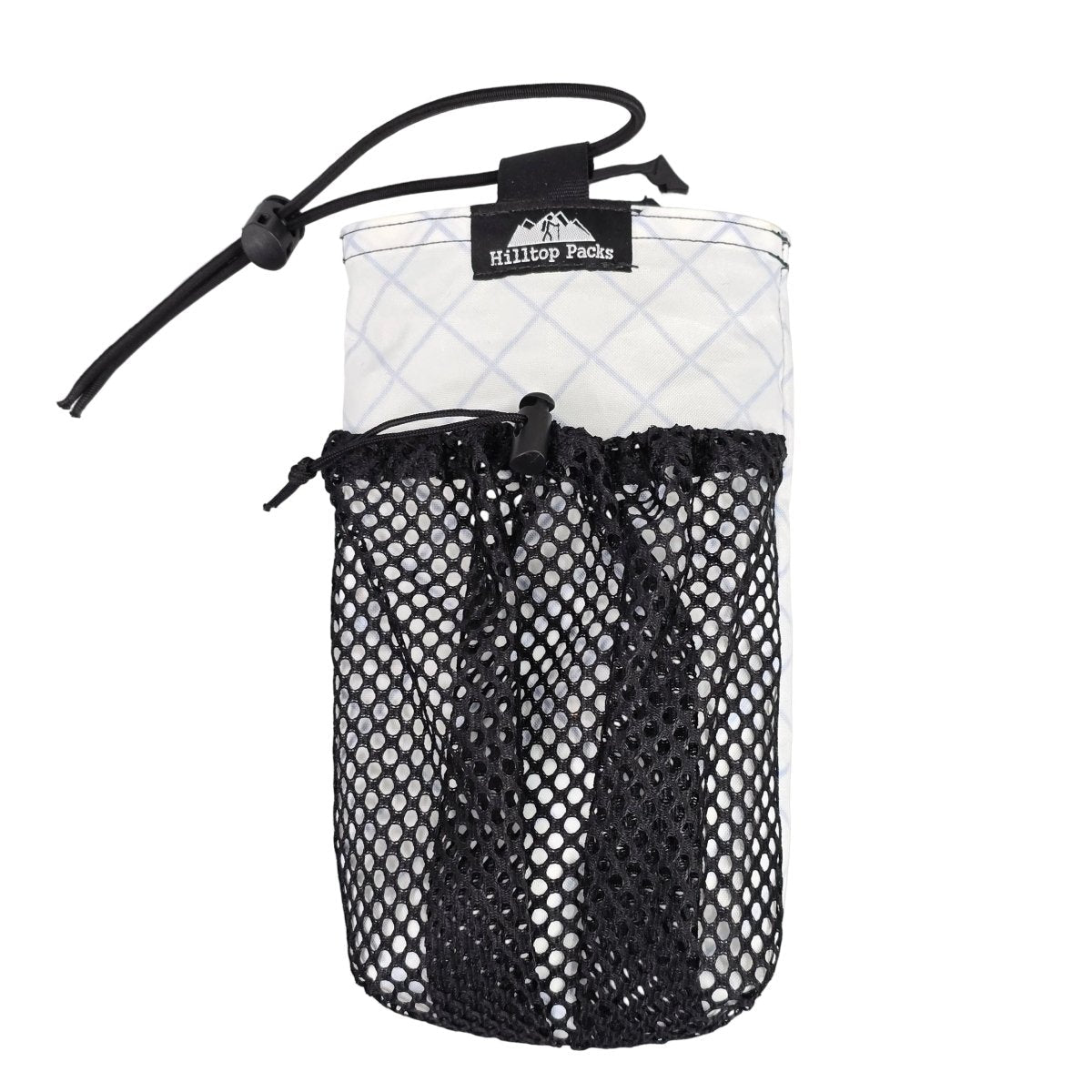 Ultralight water bottle pouch with strap mount, black mesh pocket, Hilltop Packs logo on Tampa Home & Garden Store