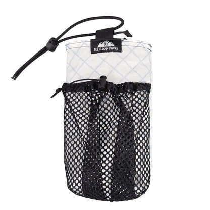 Ultralight water bottle pouch with strap mount, black mesh pocket, Hilltop Packs logo on Tampa Home & Garden Store