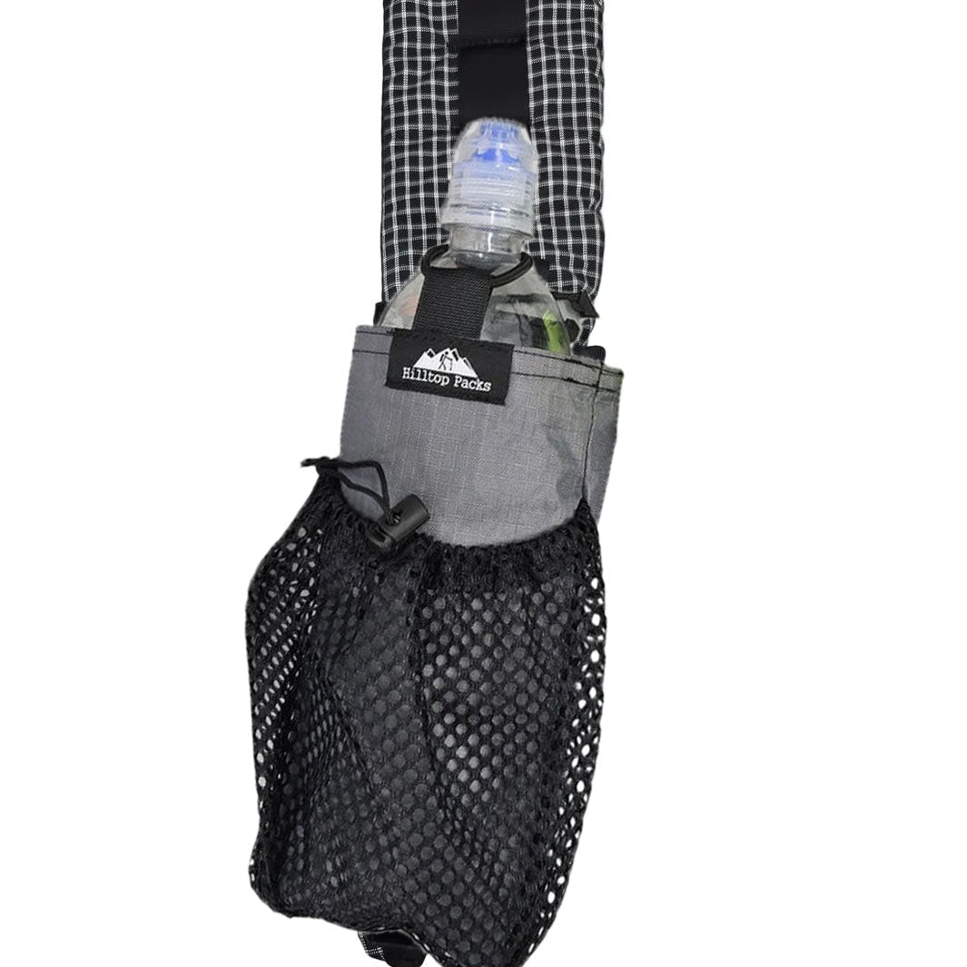 Ultralight Water Bottle Pouch, gray fabric, shoulder strap mount, Hilltop Packs on Tampa Home & Garden Store