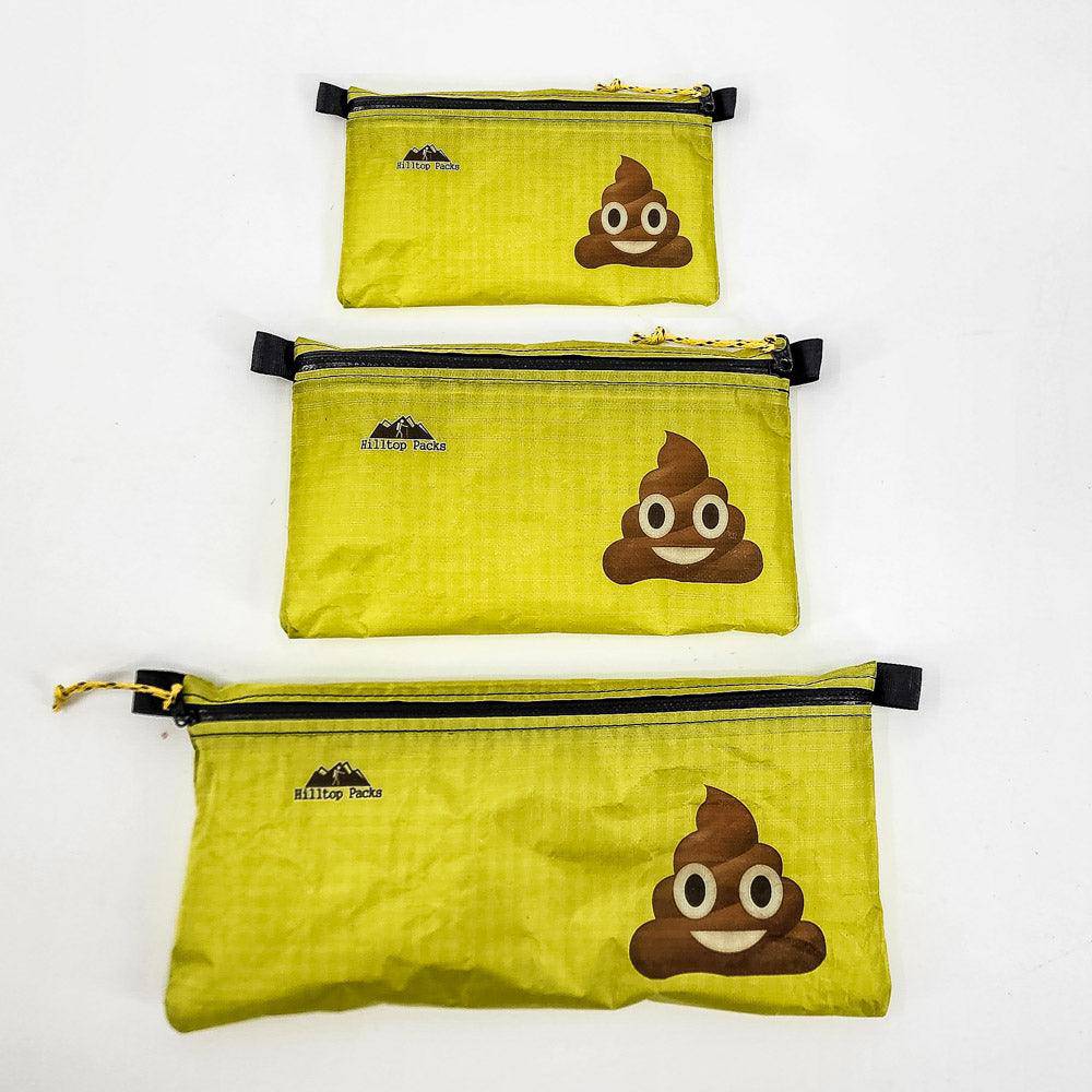 Ultralight zipper pouch organizer, lime-green pouches with poop emoji, Hilltop Packs 3pk on Tampa Home & Garden Store
