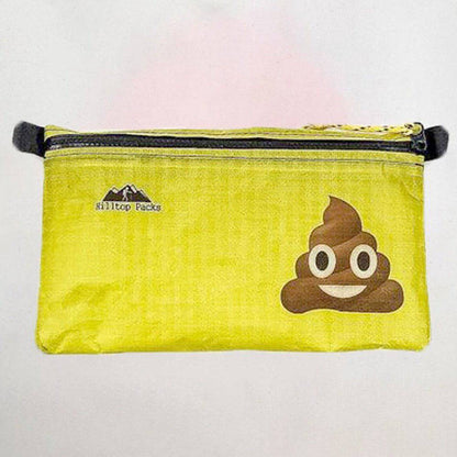Ultralight Zipper Pouch Series 1 yellow with poop emoji and Hilltop Packs logo on Tampa Home & Garden Store