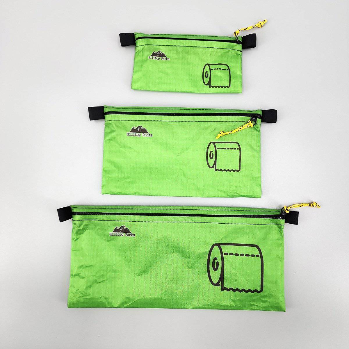 Ultralight Zipper Pouch Organizer Series 1 green travel pouches with yellow zipper pulls by Hilltop Packs LLC set of 3 on Tampa Home & Garden Store