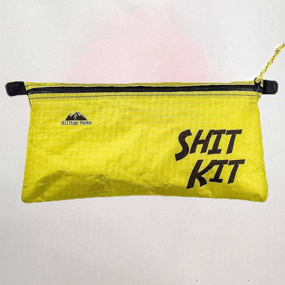 Ultralight Zipper Pouch Organizer yellow travel pouch with SHIT KIT print and Hilltop Packs logo on Tampa Home & Garden Store