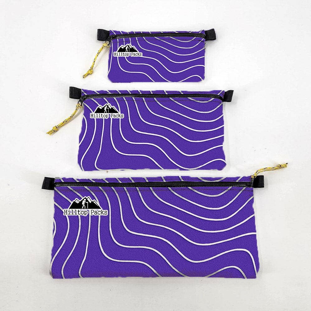 Ultralight Zipper Pouch Organizer purple wave pattern; 3 sizes yellow pulls Hilltop Packs on Tampa Home & Garden Store