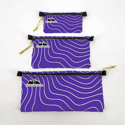 Ultralight Zipper Pouch Organizer purple wave pattern; 3 sizes yellow pulls Hilltop Packs on Tampa Home & Garden Store