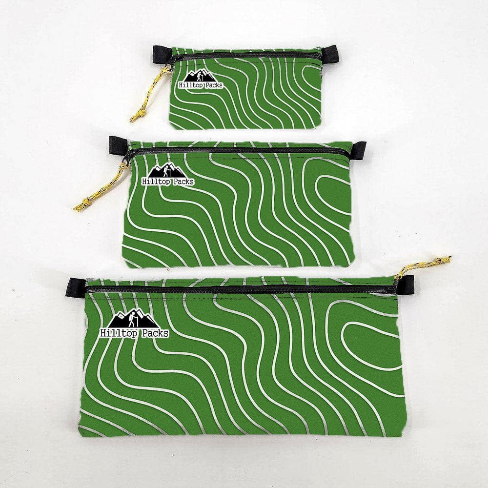 Ultralight zipper pouch organizer Series 3 set of 3 green wave-pattern pouches by Hilltop Packs on Tampa Home & Garden Store