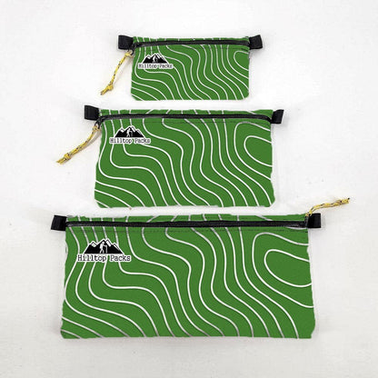 Ultralight zipper pouch organizer Series 3 set of 3 green wave-pattern pouches by Hilltop Packs on Tampa Home & Garden Store