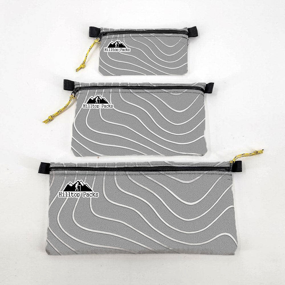 Ultralight zip pouch organizer 3-pack gray pouches with yellow pulls Hilltop Packs LLC on Tampa Home & Garden Store