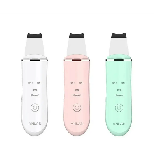 ANLAN Ultrasonic Derma Skin Scrubber Pen trio in white pink mint for facial cleansing EMS on Tampa Home & Garden Store