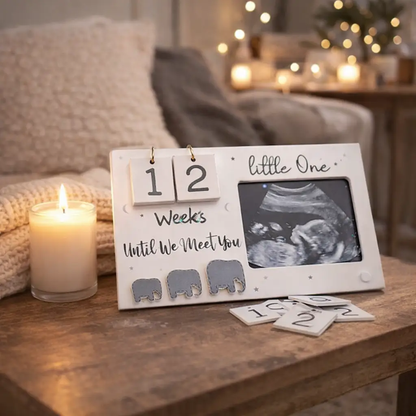 Pregnancy ultrasound frame with weekly countdown, gray elephant accents by Little Treasures on Tampa Home & Garden Store