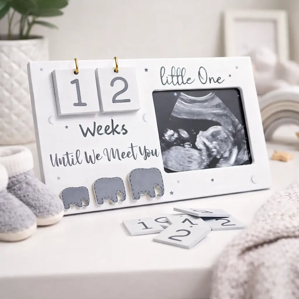 Pregnancy Ultrasound Frame by Little Treasures with countdown, white frame, 12 weeks tiles on Tampa Home & Garden Store