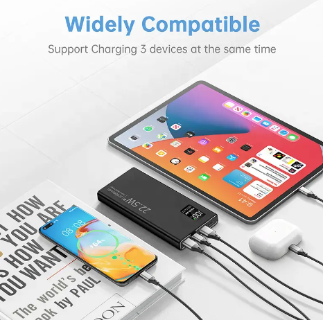 River Country Gear Fast 22.5W USB Slim Charger, black compact charger powering tablet and phone with cables on Tampa Home & Garden Store