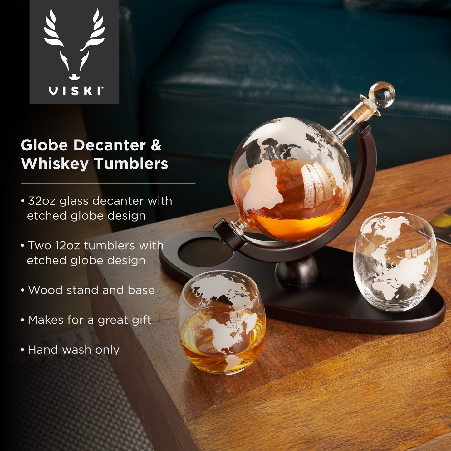 Frosted Globe Decanter and Whiskey Tumblers