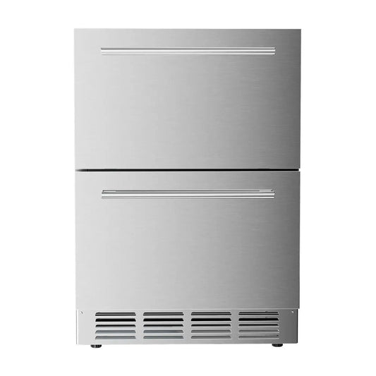 Kismile stainless steel under-counter refrigerator with two-drawer doors, 24-inch wide on Tampa Home & Garden Store