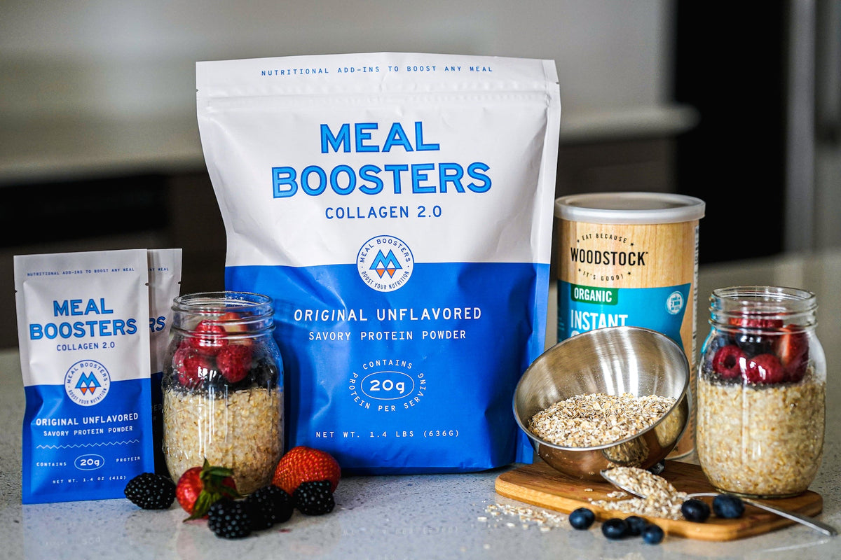 Meal Boosters collagen protein powder Original Unflavored in white-blue pouch with 2 sachets on Tampa Home & Garden Store