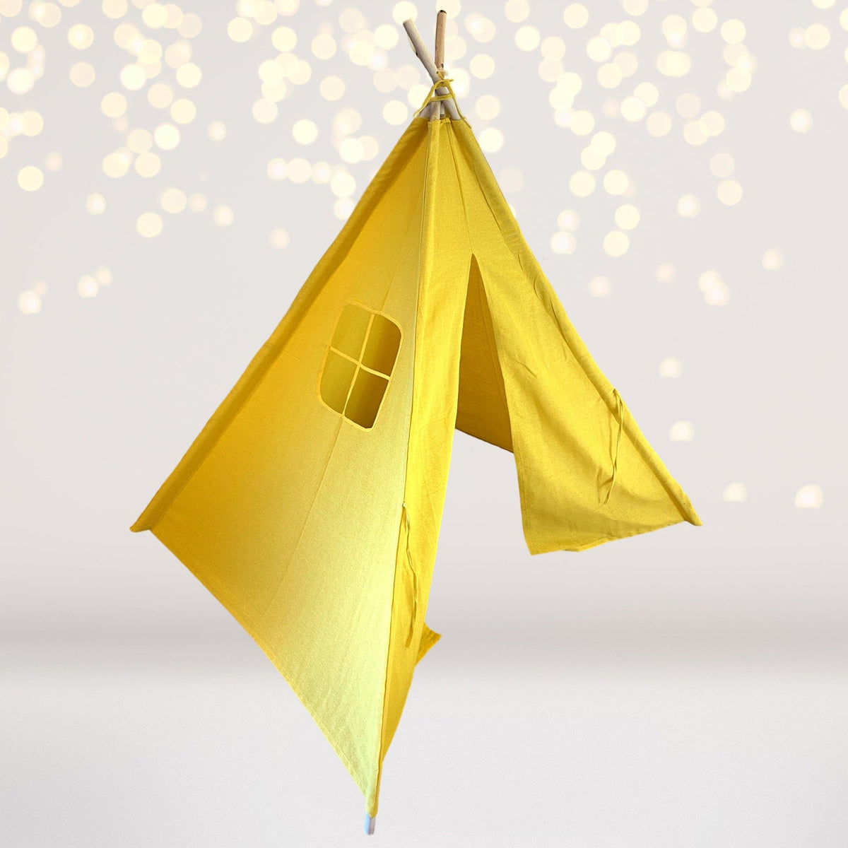 Unicorn Princess Teepee Tent Play Set in yellow fabric with window and poles for pretend play on Tampa Home & Garden Store