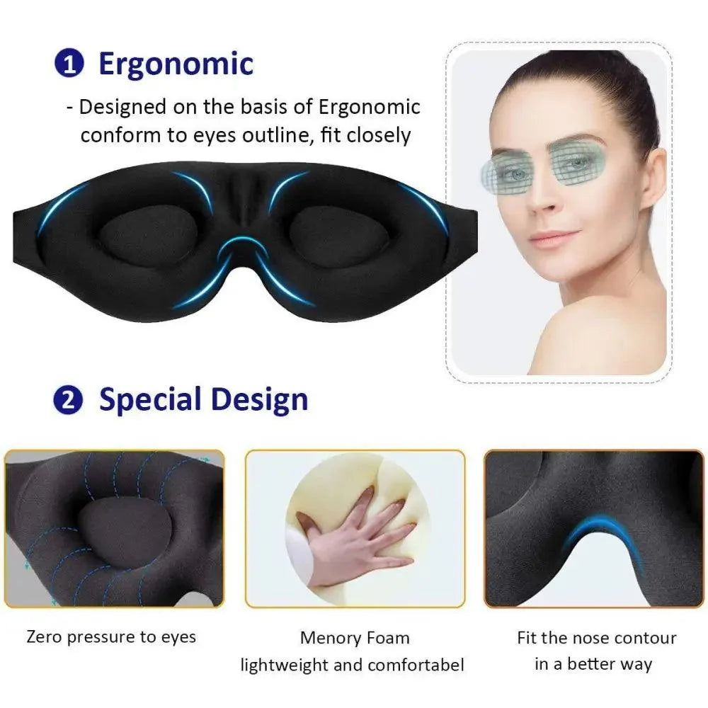 Stevvex 3D contoured cup eye mask with adjustable strap, black ergonomic sleep shade on Tampa Home & Garden Store