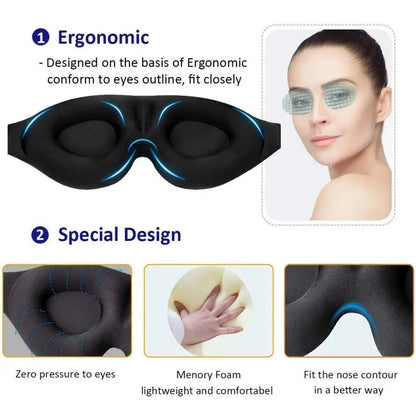Stevvex 3D contoured cup eye mask with adjustable strap, black ergonomic sleep shade on Tampa Home & Garden Store