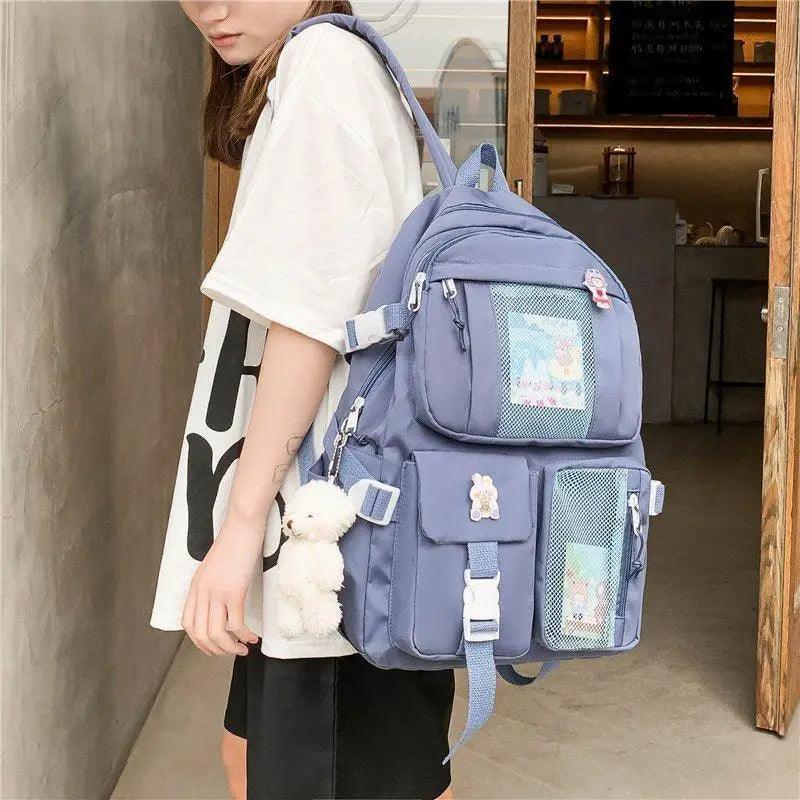 Backpack Stevvex lavender waterproof school bag with mesh pockets and plush keychain on Tampa Home & Garden Store