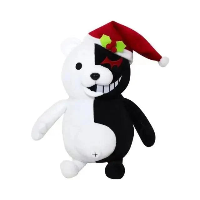 Stevvex Monokuma black and white plush bear with Santa hat, soft stuffed toy for kids on Tampa Home & Garden Store