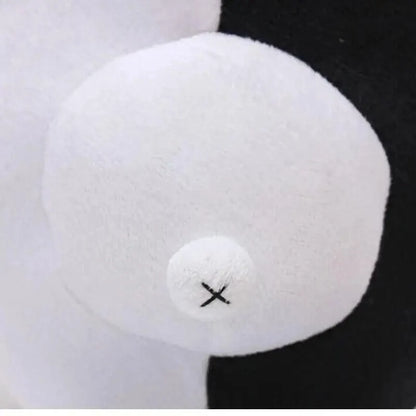 Monokuma white bear plush tail detail, Stevvex stuffed animal doll with X stitch on Tampa Home & Garden Store