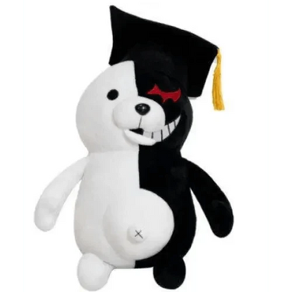 Monokuma plush toy two-tone white and black with graduation cap by Stevvex stuffed animal on Tampa Home & Garden Store