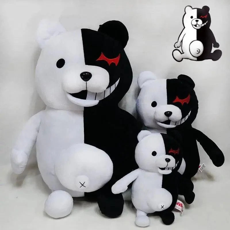 Monokuma black white bear plush set by Stevvex, 3pc soft stuffed animals with red eye patch on Tampa Home & Garden Store