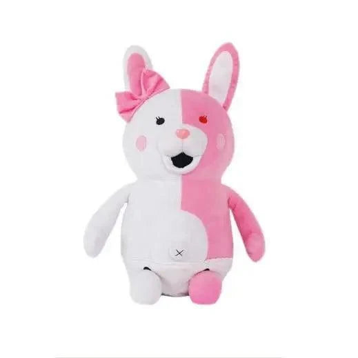 Monokuma plush bear toy in pink and white halves with bow, soft stuffed animal by Stevvex on Tampa Home & Garden Store