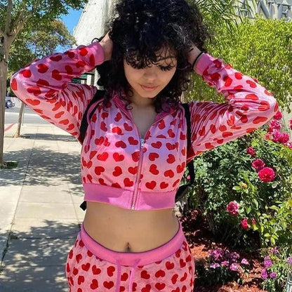 Velvet heart print cropped bomber jacket for women in pink with zipper by Stevvex on Tampa Home & Garden Store